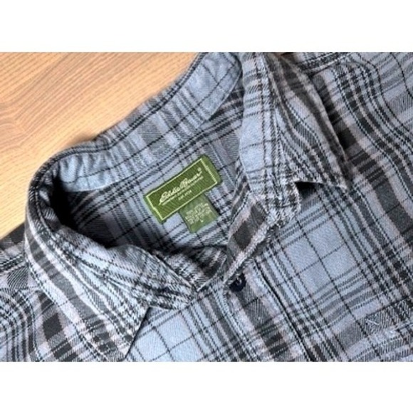 Eddie Bauer Mens Flannel Plaid Button Up Shirt Sz L Blue Plaid Outdoor Campfire - Picture 3 of 9